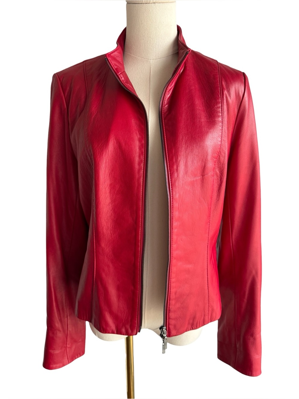 Danier Buttery Soft Italian Leather Moto Jacket Womens M True Red Capsule Coat
